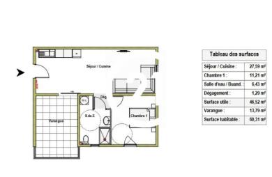 Vente Appartement 46.52m&sup2; 2 pièces Le Lamentin
