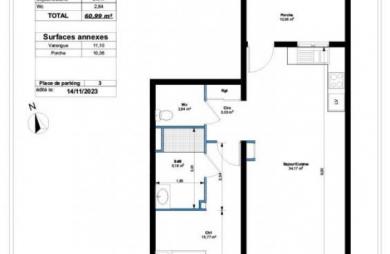 Vente Appartement 60.99m&sup2; 2 pièces Trois Bassins
