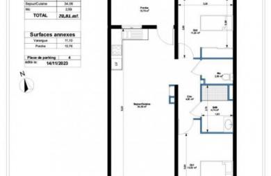 Vente Appartement 70.91m&sup2; 3 pièces Trois Bassins
