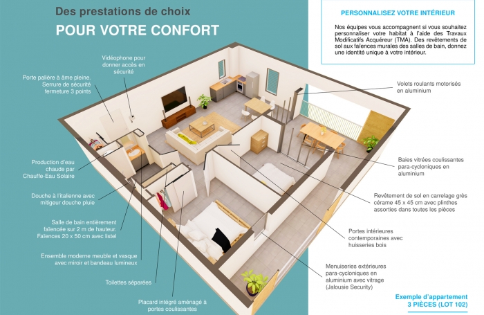 Bel appartement 3 pièces au dernier étage - Adresse recherchée
