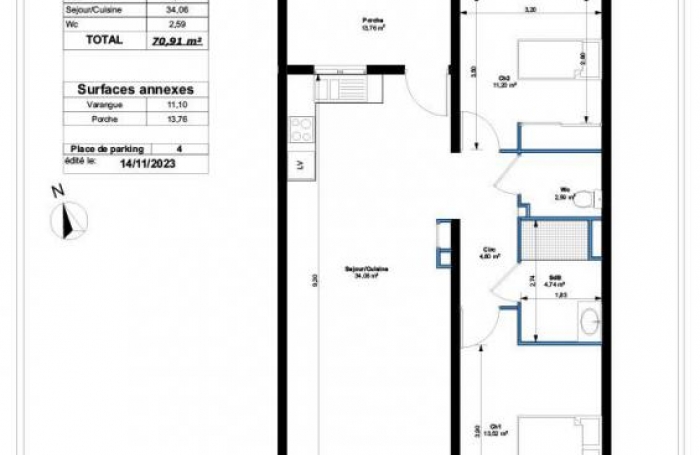 Vente Appartement 70.91m&sup2; 3 pi&#232;ces Trois Bassins