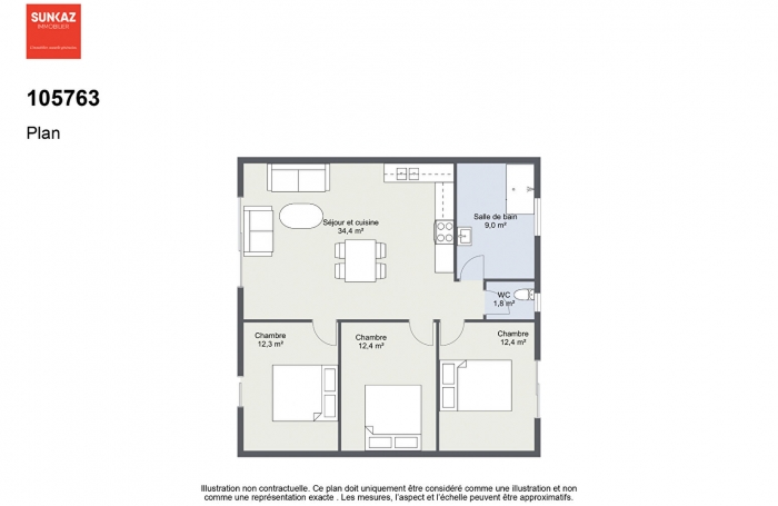 Vente Appartement 83.4m² 4 pièces Saint-Pierre
