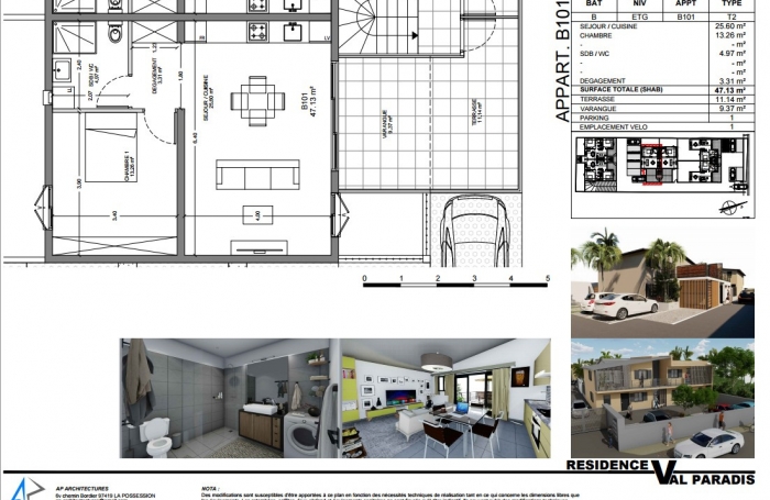 Vente Appartement 47.13m² 2 pièces Saint-Pierre