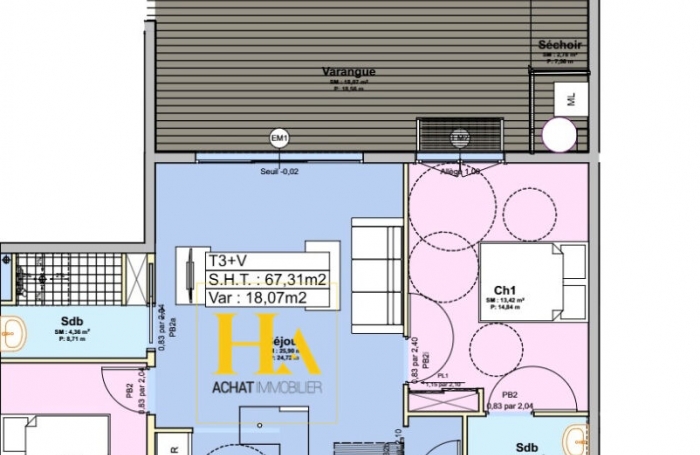 Vente Appartement 67.31m&sup2; 3 pi&egrave;ces Saint Gilles Les Hauts